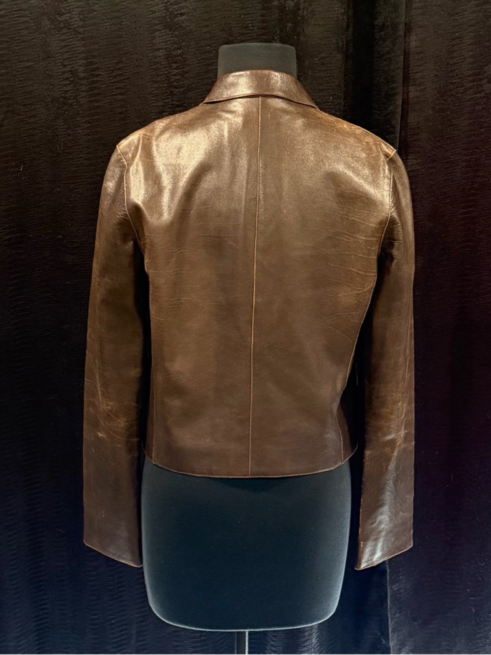 Calvin Klein Brown Leather Fitted Zip-Front Jacket - Picture 2 of 12